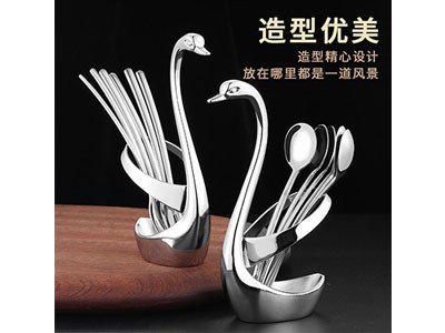 時尚創(chuàng)意合金天鵝座水果簽餐具套裝